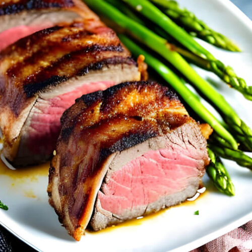 cream cheese stuffed steak wrapped in bacon