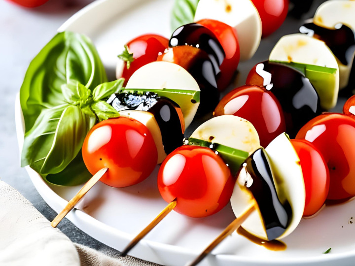 Keto Caprese Skewers with Balsamic Glaze